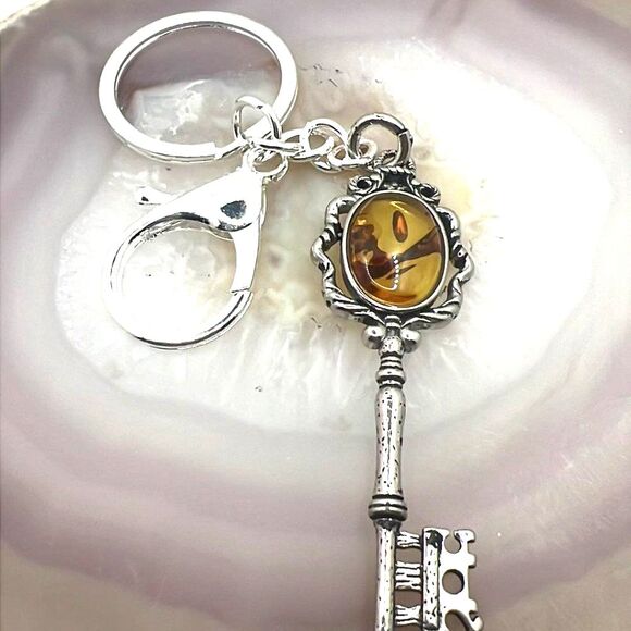 Genuine Amber Key Purse Charm Keychain - NEW! - Picture 2 of 5